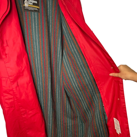 NEW! London Fog 14 Classic $249 Waxed Canvas Trench Coat Long Rain Jacket Red - Picture 7 of 14